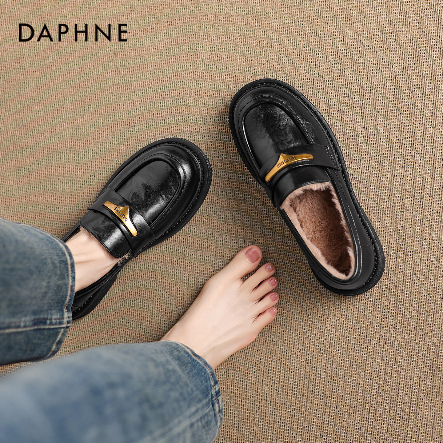 加绒乐福鞋女秋冬英伦风皮鞋