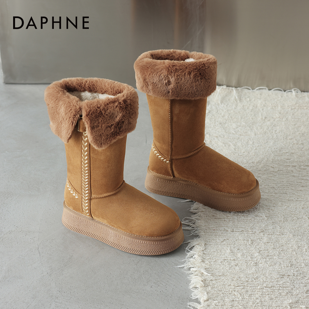 中筒雪地靴女加绒保暖厚底