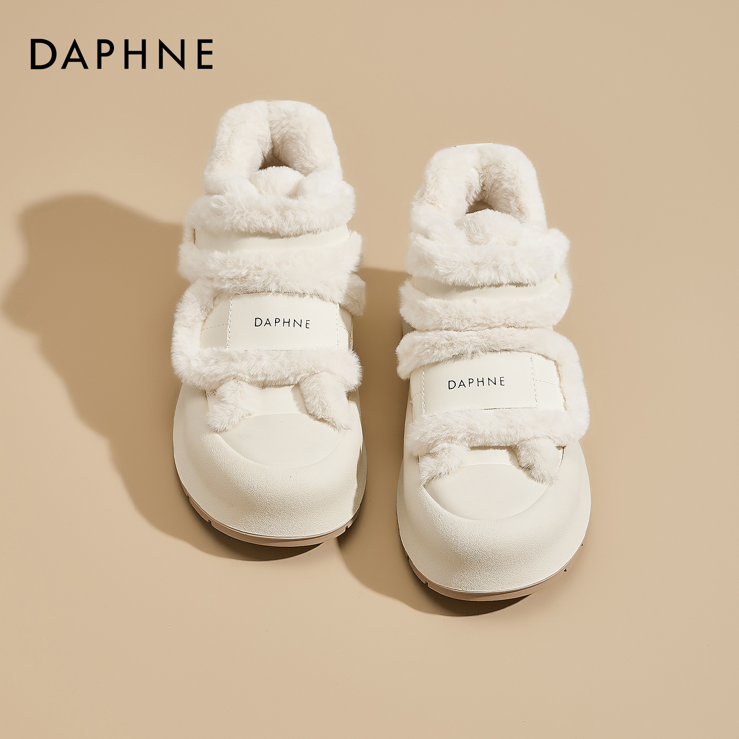 达芙妮厚底雪地靴加绒保暖小白鞋