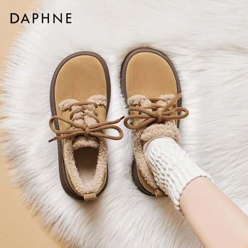 达芙妮加绒勃肯鞋子女秋冬2025新款羊羔绒保暖棉鞋厚底防滑雪地靴