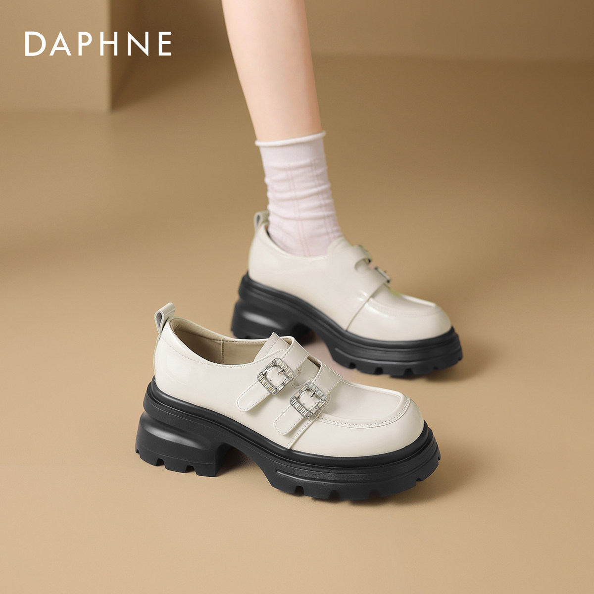 达芙妮厚底乐福鞋女2025新款秋季黑色小皮鞋英伦风单鞋百搭女鞋子,女鞋,乐福鞋（豆豆鞋）,淘宝优惠券,粉丝福利购,淘宝优惠卷