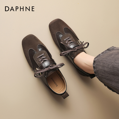 复古棕色软皮软底皮带扣德训鞋女