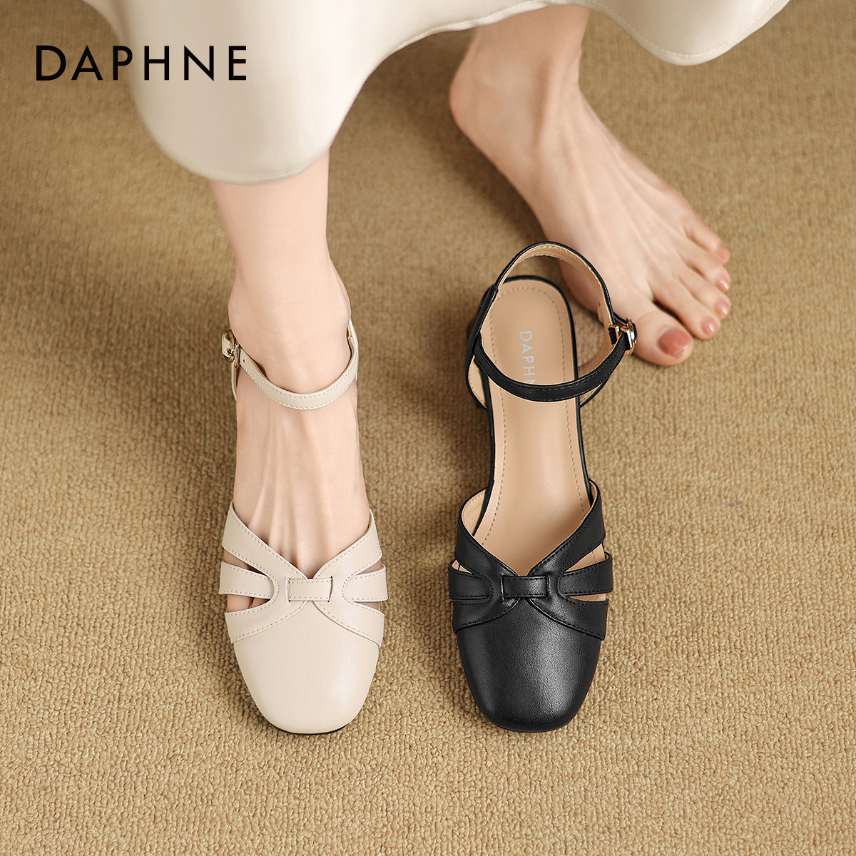 达芙妮包头凉鞋女款夏季2026年新款绝美镂空不累脚罗马小皮鞋女鞋