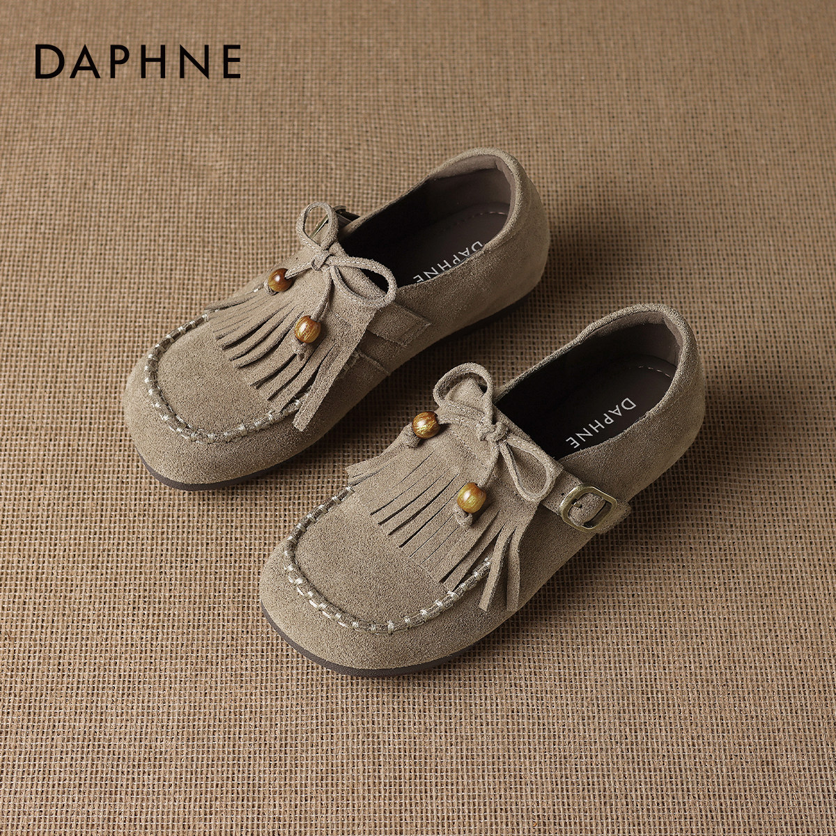 达芙妮平底勃肯单鞋女2026新款春季复古袋鼠乐福鞋豆豆鞋软底女鞋