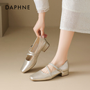 小香风粗跟玛丽珍鞋 女中跟气质2025秋季 芭蕾单鞋 达芙妮香槟色法式