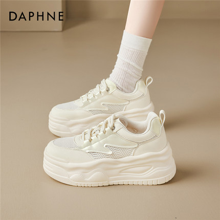 达芙妮厚底小白鞋女2025新款夏季网面透气轻便软底不累脚运动板鞋
