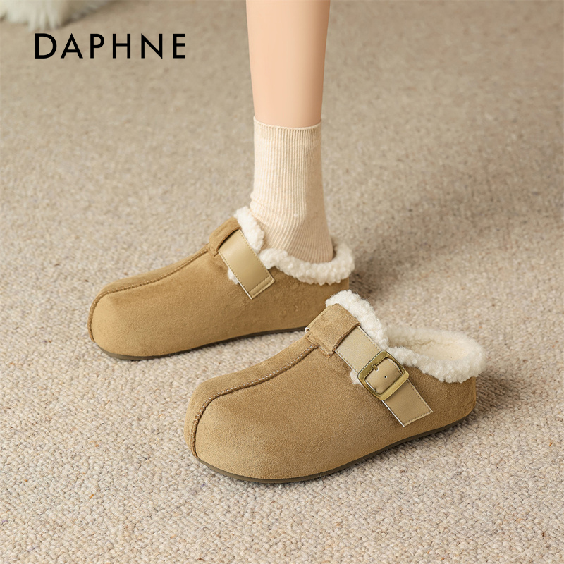 达芙妮加绒勃肯鞋厚底女款半拖鞋