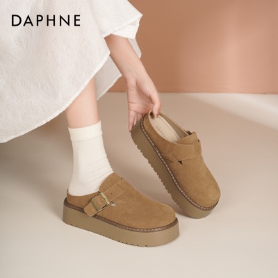达芙妮2025新款真皮复古勃肯拖鞋