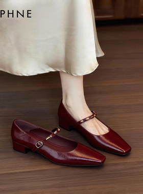 达芙妮法式红色玛丽珍鞋女2026绝美晚晚风芭蕾舞单鞋气质低跟皮鞋