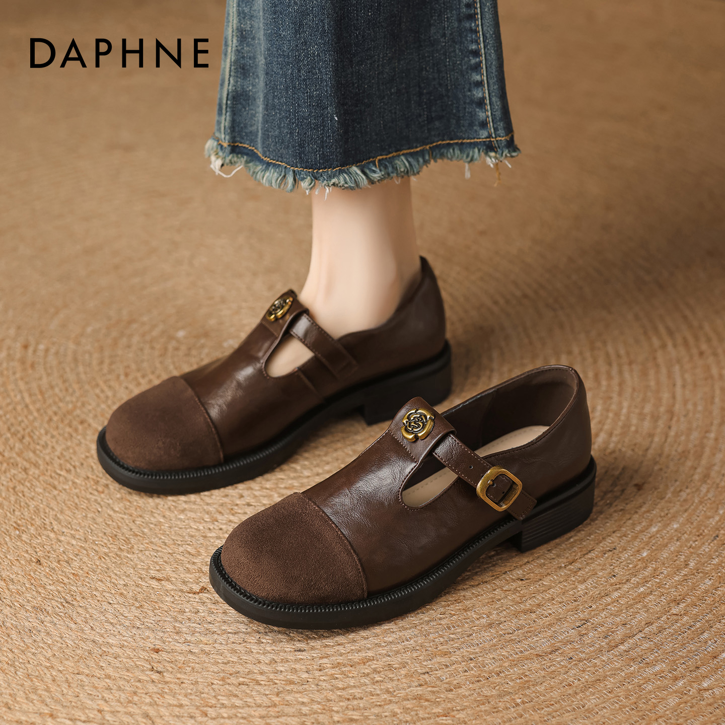 达芙妮山茶花乐福鞋复古单鞋