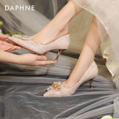 女婚鞋 婚纱单鞋 2026新款 达芙妮高跟鞋 春季 女鞋 香槟色订婚新娘鞋 子