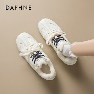 保暖厚底百搭毛毛软底白色雪地靴 2025新款 达芙妮加绒德训鞋 女冬季