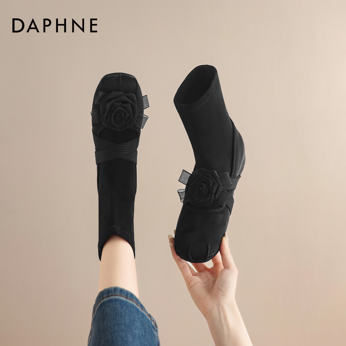 山茶花短靴女款内增高瘦瘦马丁靴