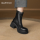 达芙妮高跟短靴女2026新款 厚底马丁靴 女鞋 皮鞋 加绒瘦瘦靴子女冬季
