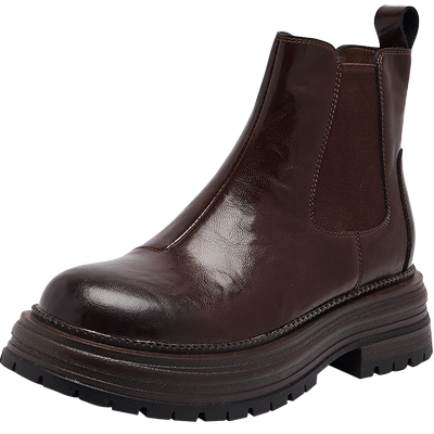 达芙妮棕色短靴子女2025新款秋冬爆款加绒小踝靴厚底真皮切尔西靴