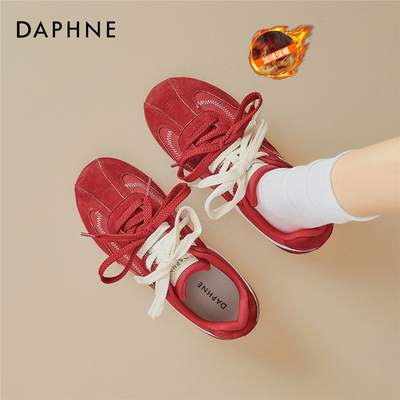 达芙妮红色德训鞋女加绒棉鞋