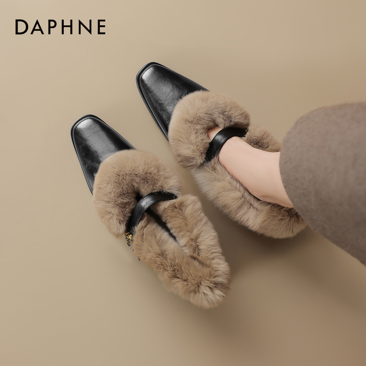 达芙妮加绒单鞋女秋冬软皮玛丽珍