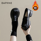 女2026新款 秋冬百搭鞋 子黑色复古英伦小皮鞋 达芙妮厚底乐福鞋 女款