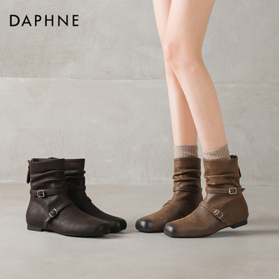 达芙妮短靴美拉德英伦复古牛仔靴