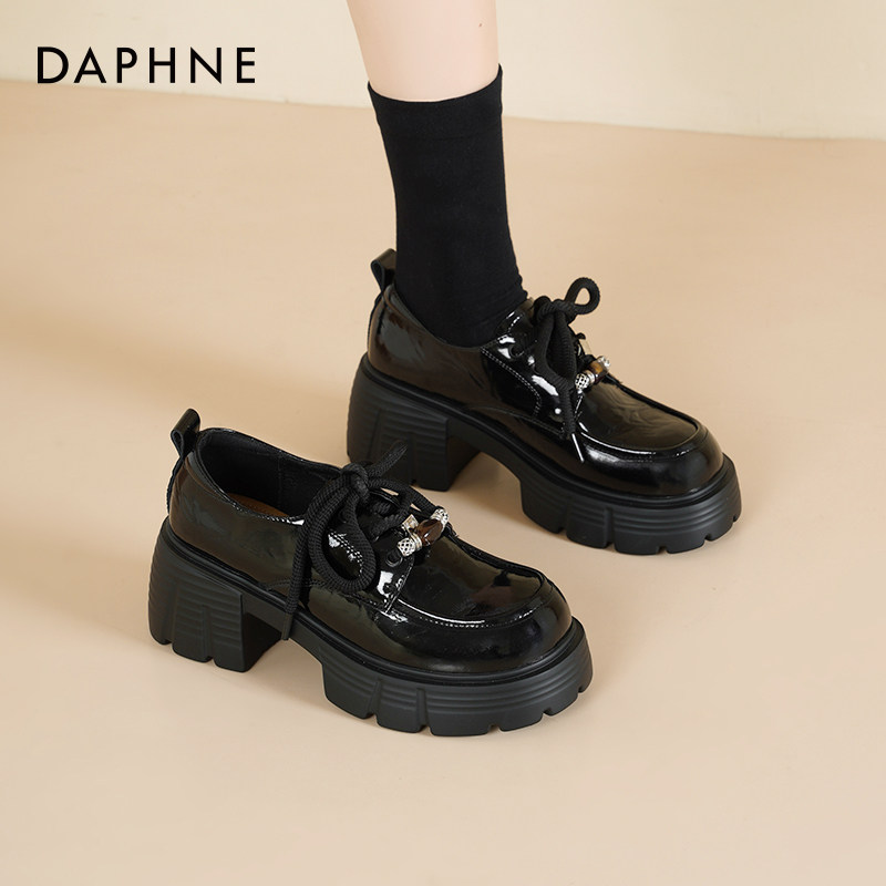 达芙妮厚底乐福鞋女款2026新款黑色英伦风小皮鞋女增高复古单鞋子