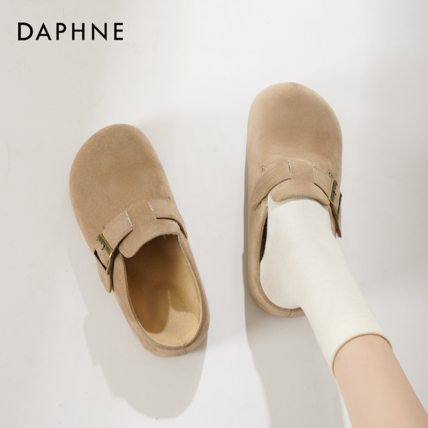 达芙妮勃肯鞋女2026新款春季鞋子女百搭包头半拖鞋厚底增高单鞋女