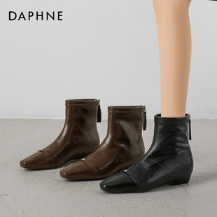达芙妮加绒短靴女2025新款秋冬美拉德尖头切尔西骑士靴气质牛仔靴