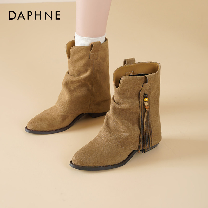 达芙妮西部牛仔靴堆堆靴女2025新款秋季美拉德靴子复古粗跟短靴女,女鞋,西部靴,淘宝优惠券,粉丝福利购,淘宝优惠卷