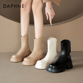 达芙妮短靴女2026新款 秋冬单靴增高厚底马丁靴白色v口瘦瘦靴子女