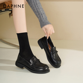 女2026春季 新款 英伦风小皮鞋 达芙妮黑色乐福鞋 一脚蹬通勤单鞋 子女