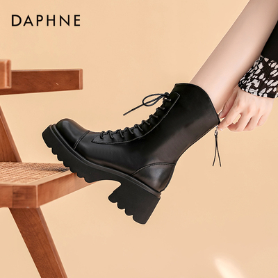 达芙妮马丁靴秋冬厚底靴子女款