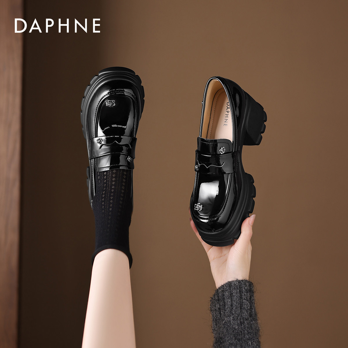 黑色乐福鞋女英伦风厚底高跟单鞋