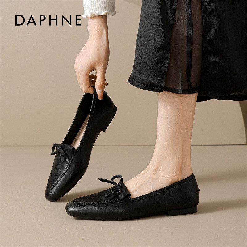 达芙妮黑色小皮鞋女款2026巨好看平底软皮单鞋一脚蹬英伦风乐福鞋,女鞋,乐福鞋（豆豆鞋）,淘宝优惠券,粉丝福利购,淘宝优惠卷