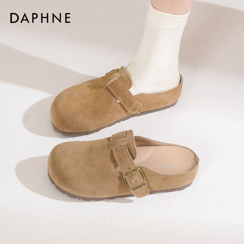 达芙妮真皮厚底勃肯鞋女2026新款春季包头半拖鞋一脚蹬鞋子单鞋女