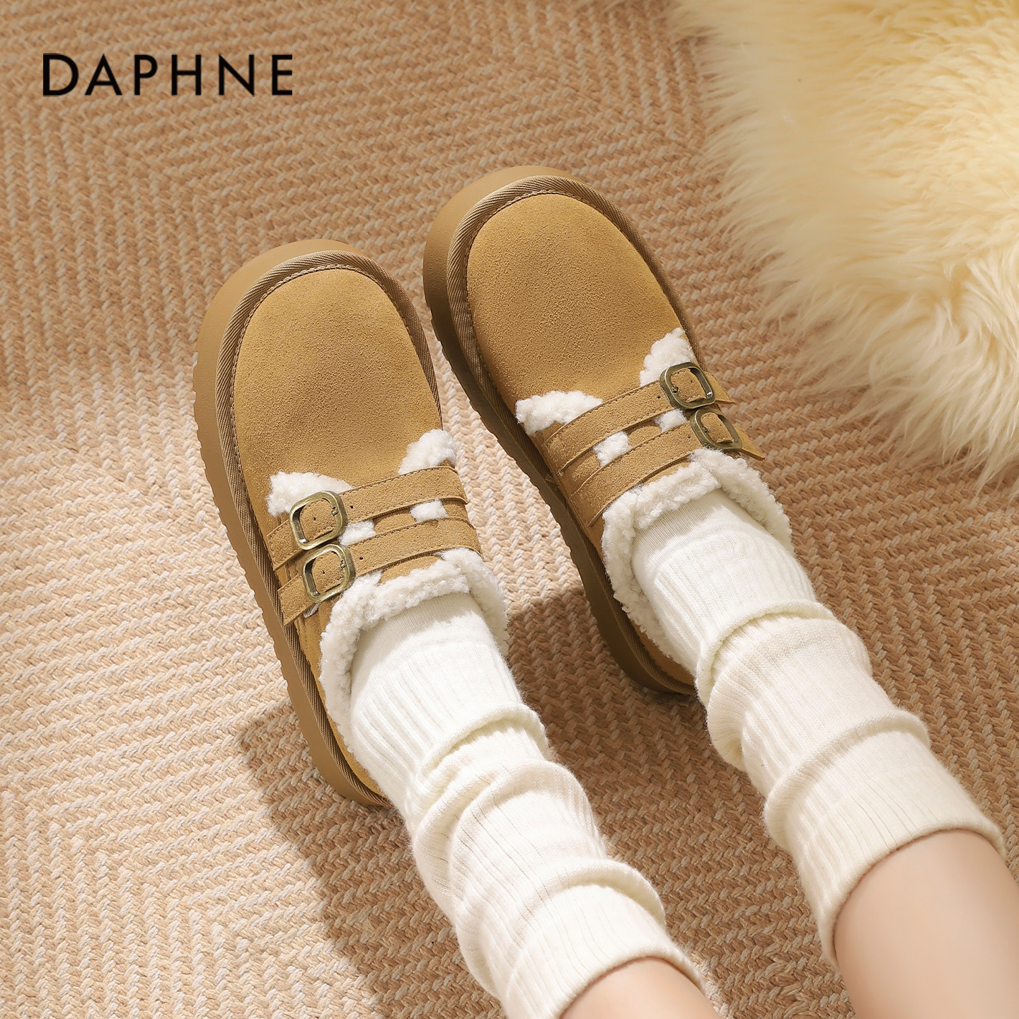 达芙妮加绒厚底勃肯鞋毛毛雪地靴