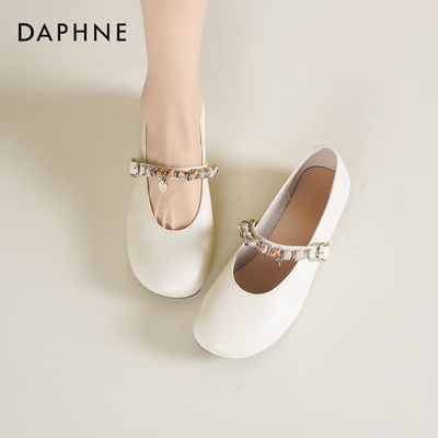 达芙妮复古串珠玛丽珍平底单鞋