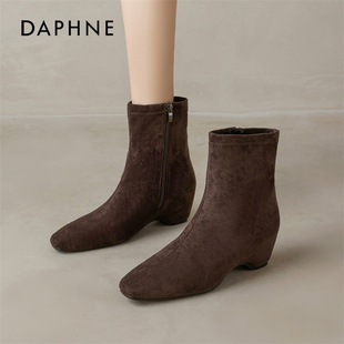 达芙妮加绒短靴女冬季2025新款加厚保暖瘦瘦靴复古时尚短筒雪地靴