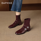 绒面瘦瘦靴玛丽珍袜靴婚鞋 达芙妮高跟短靴女款 红色靴子女2026新款