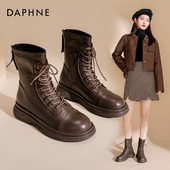 达芙妮棕色马丁靴女瘦瘦靴女2025新款 秋冬靴子女款 加绒黑色短靴女