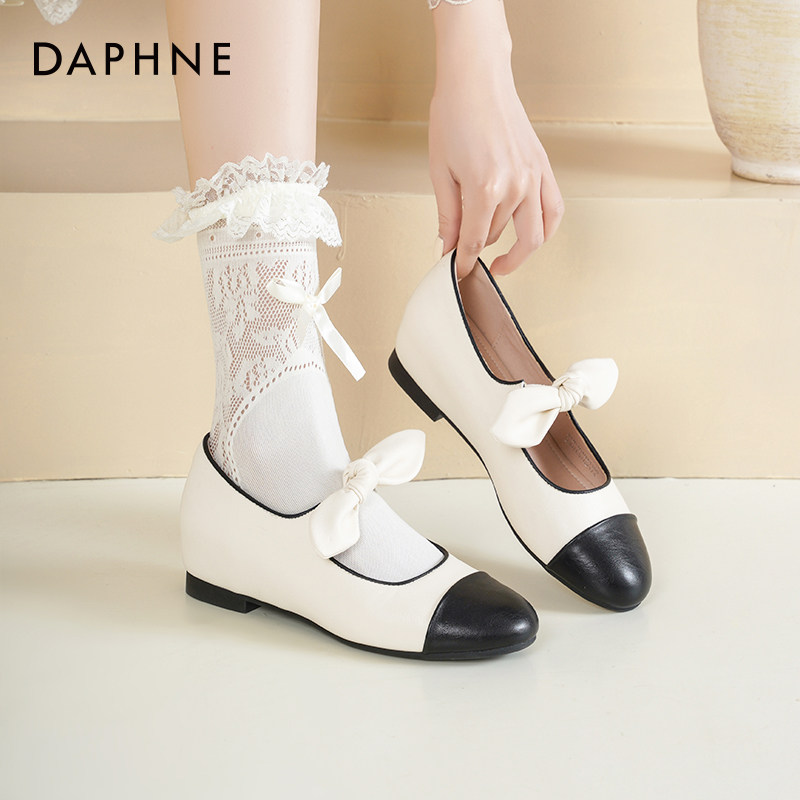 达芙妮玛丽珍鞋女2026新款春季芭蕾平底鞋子小香风拼色蝴蝶结单鞋