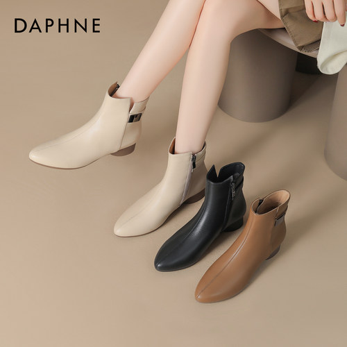 达芙妮尖头短靴女粗跟英伦马丁靴