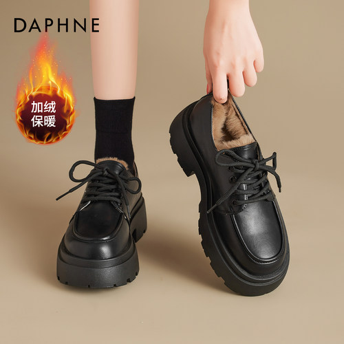 达芙妮加绒保暖小皮鞋
