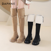 达芙妮过膝长筒靴女2025新款 秋冬靴子厚底长靴高筒靴加绒雪地靴女