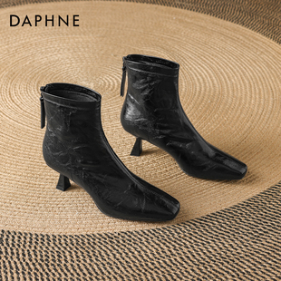 达芙妮加绒短靴女2025新款小个子瘦瘦靴黑色巨好看秋冬马丁女靴子