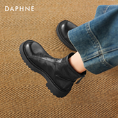 达芙妮短靴女款 2026新款 英伦风厚底马丁靴加绒平底瘦瘦靴黑色靴子