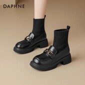 达芙妮厚底短靴女2026新款 马丁女靴 加绒冬季 靴子袜靴小皮鞋 乐福鞋