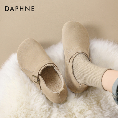 达芙妮加绒勃肯鞋子女2024秋冬新款保暖棉鞋一脚蹬懒人孕妇豆豆鞋