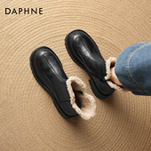 达芙妮加绒雪地靴女2025新款 冬季 保暖厚底黑色短靴毛毛靴短筒靴女