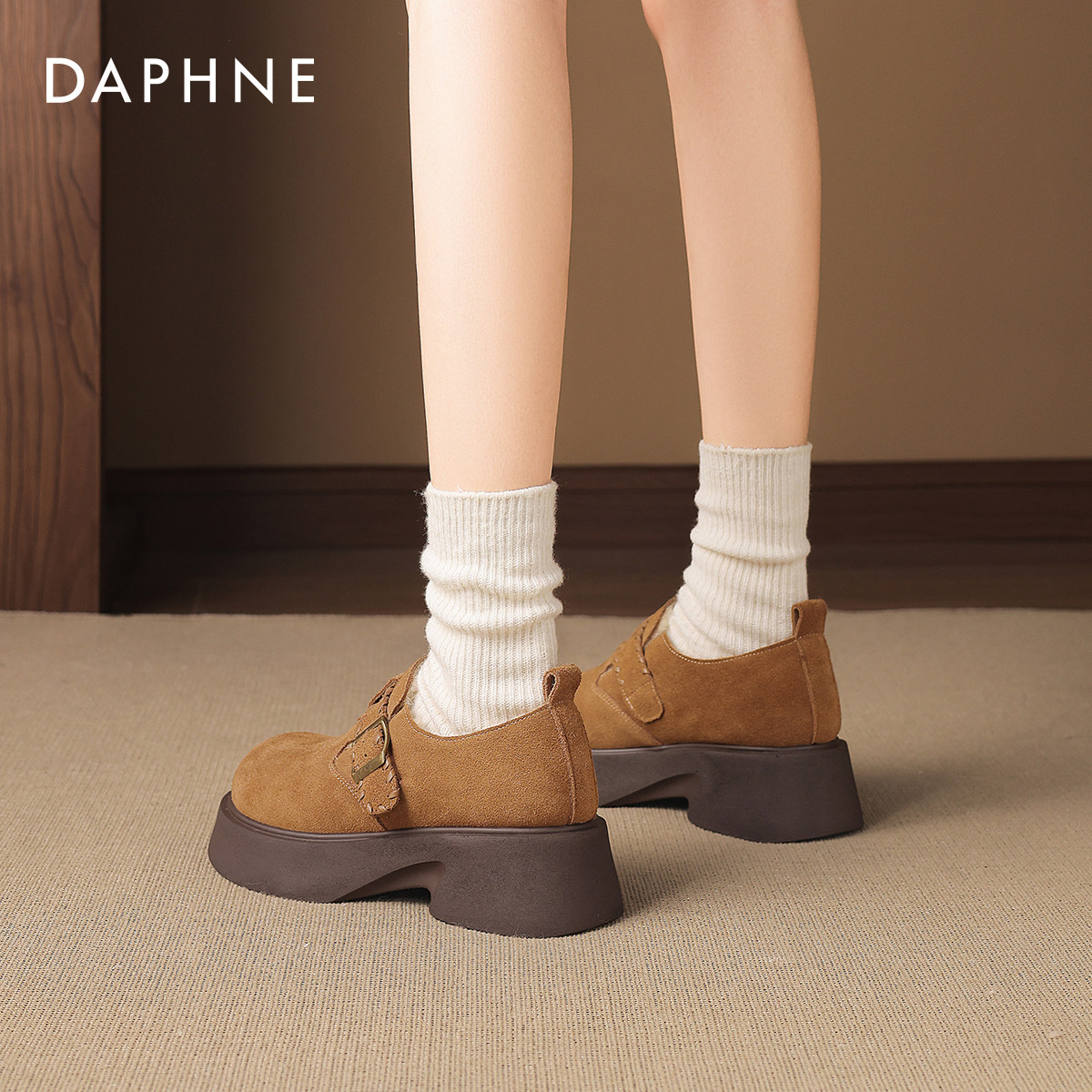 达芙妮厚底加绒勃肯鞋保暖毛毛鞋