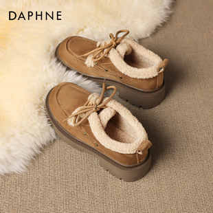 2025新款 厚底乐福鞋 冬季 保暖棉鞋 棕色毛毛鞋 达芙妮加绒雪地靴女款