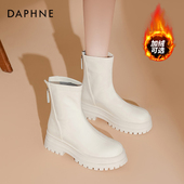 达芙妮瘦瘦靴女2025新款 秋冬白色靴子厚底马丁靴后拉链烟筒靴子女